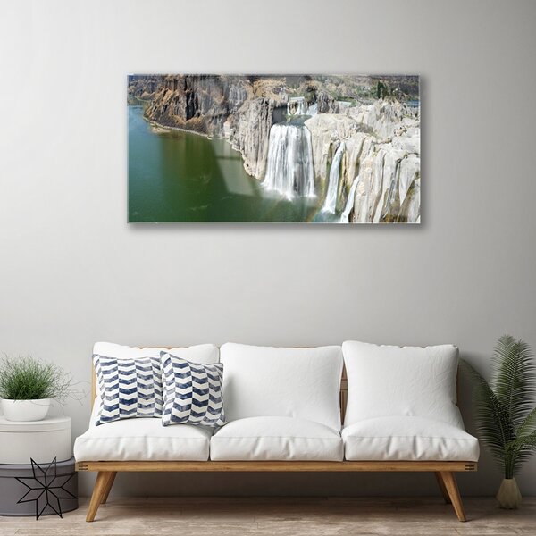 Quadro di vetro Cascata Lago Paesaggio 100x50 cm 2 appendini