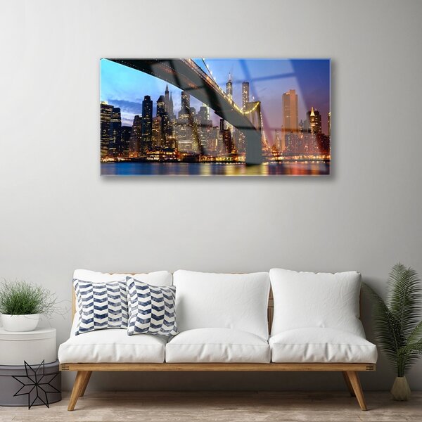 Quadro su vetro Acqua di Bridge City 100x50 cm 2 appendini