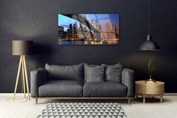 Quadro su vetro Acqua di Bridge City 100x50 cm 2 appendini