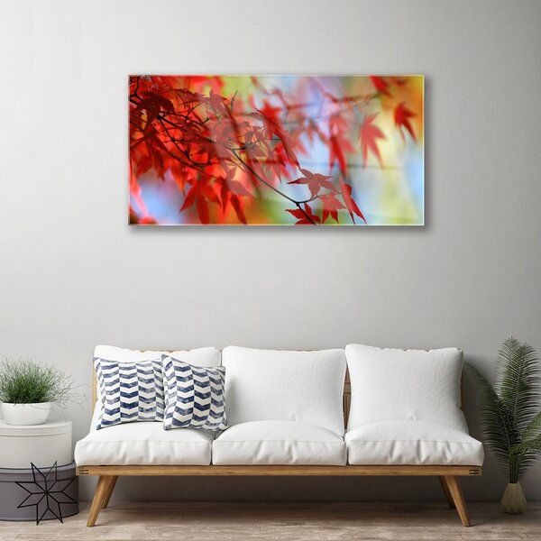 Quadro in vetro Foglie di natura 100x50 cm 2 appendini