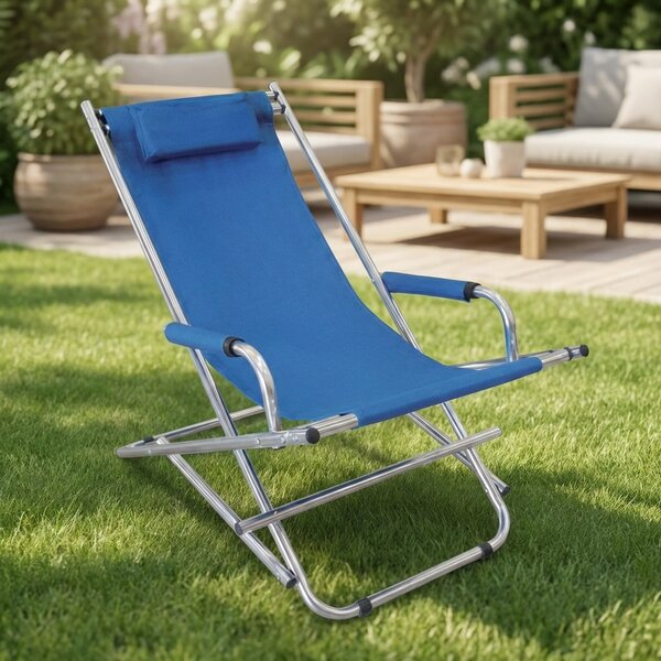 Domus Sdraio da Giardino Pieghevole Cuscino Poggiatesta in Metallo/Tessuto Dimensioni 99x60x73 cm colore Blu