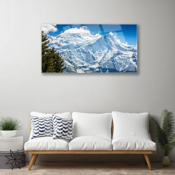 Quadro vetro Paesaggio di alberi di montagna 100x50 cm 2 appendini