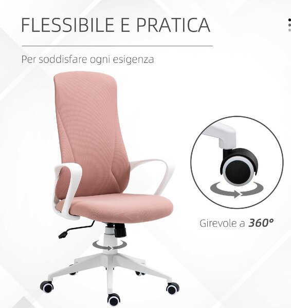 Icon Space Sedia da Ufficio con Ruote Braccioli e Poggiatesta colore Rosa