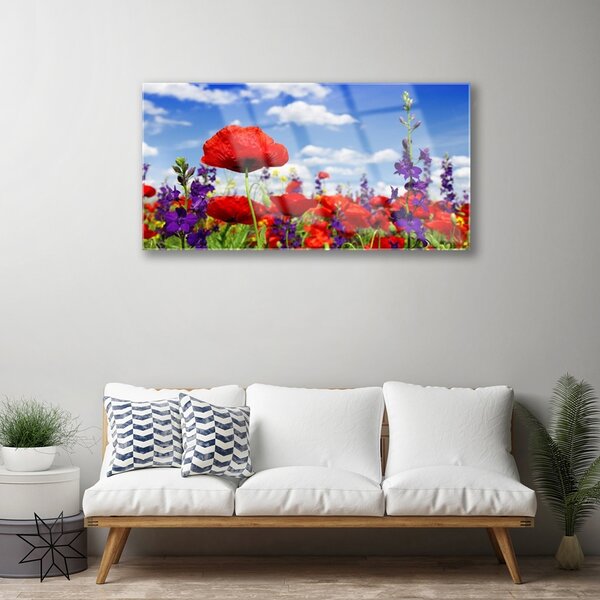 Quadro di vetro Fiori da parete 100x50 cm 2 appendini