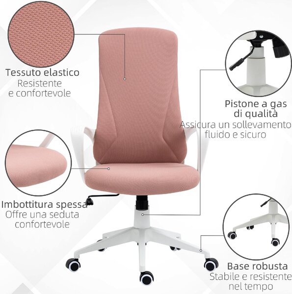 Icon Space Sedia da Ufficio con Ruote Braccioli e Poggiatesta colore Rosa