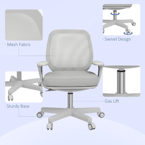 Icon Space Sedia da Ufficio con Ruote e Braccioli in Tessuto Mesh colore Grigio