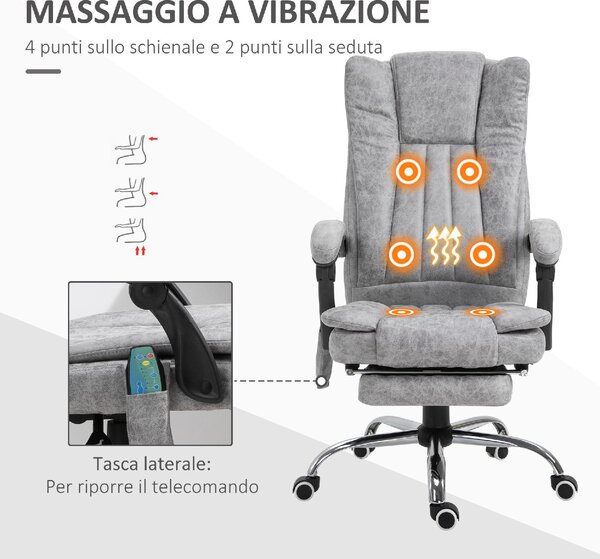 Icon Space Sedia da Ufficio con Ruote e Braccioli Reclinabile con Poggiapiedi e Poggiatesta Schienale Massaggiante colore Grigio