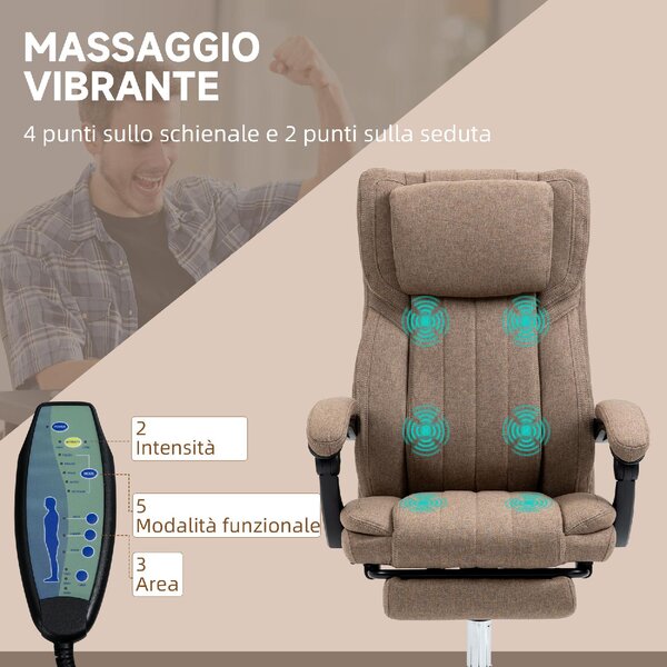 Icon Space Sedia da Ufficio con Ruote e Braccioli Reclinabile con Poggiapiedi e Poggiatesta Schienale Massaggiante colore Marrone