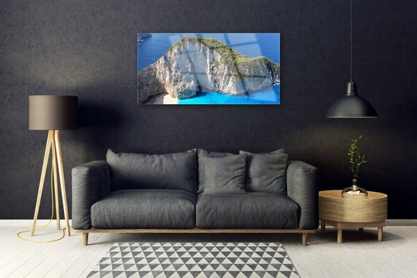 Quadro di vetro Rocce Mare Paesaggio 100x50 cm 2 appendini