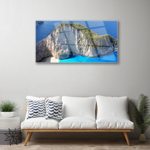 Quadro di vetro Rocce Mare Paesaggio 100x50 cm 2 appendini