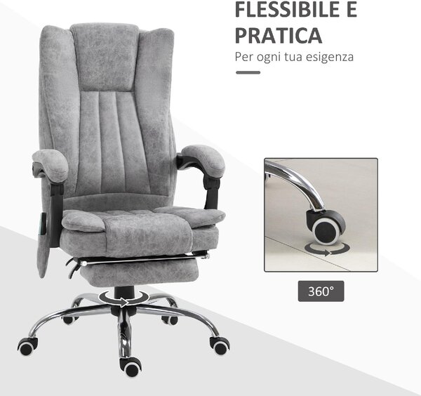 Icon Space Sedia da Ufficio con Ruote e Braccioli Reclinabile con Poggiapiedi e Poggiatesta Schienale Massaggiante colore Grigio