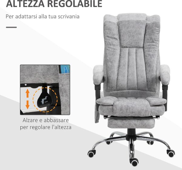Icon Space Sedia da Ufficio con Ruote e Braccioli Reclinabile con Poggiapiedi e Poggiatesta Schienale Massaggiante colore Grigio