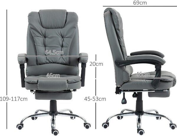 Icon Space Sedia da Ufficio Ergonomica Reclinabile a 145 con Poggiapiedi Estraibile in Finta Pelle colore Grigio