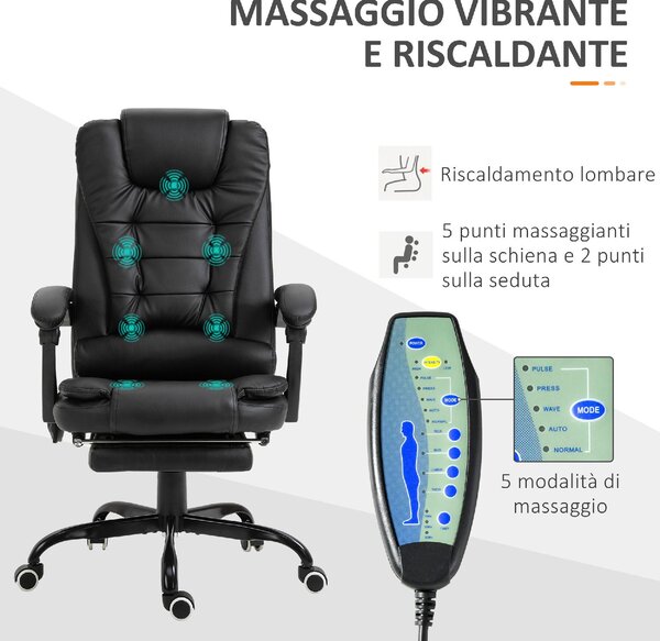 Icon Space Sedia da Ufficio con Ruote e Braccioli Reclinabile con Poggiapiedi e Poggiatesta Schienale Massaggiante colore Nero