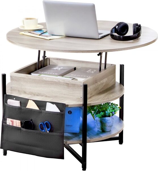 Tavolino rotondo - tavolino sollevabile - tavolino da salotto 90x90cm grigio - tavolino dal design elegante - utilizzo versatile