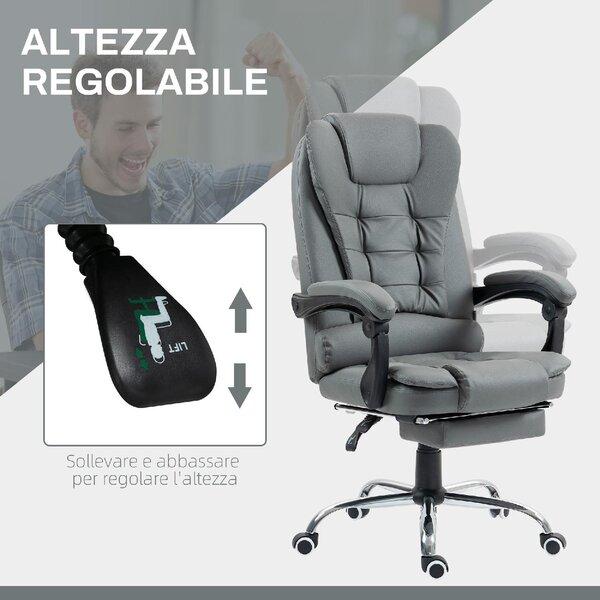 Icon Space Sedia da Ufficio Ergonomica Reclinabile a 145 con Poggiapiedi Estraibile in Finta Pelle colore Grigio