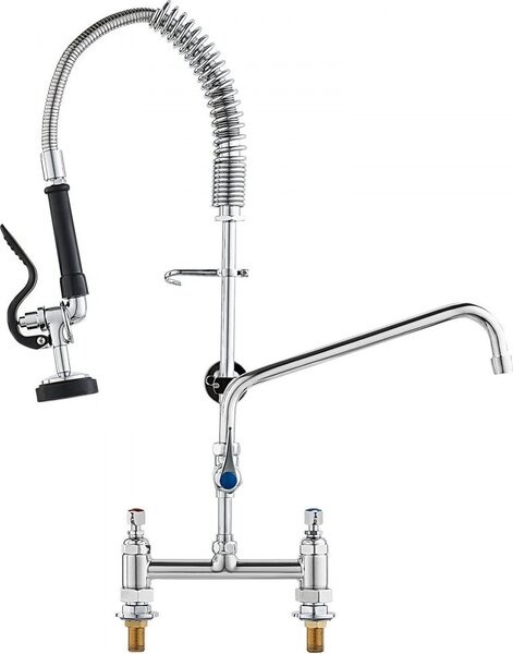 Miscelatore per cucina commerciale con doccetta estraibile - altezza 66 cm - centro 203 mm - bocca girevole 305 mm - miscelatore in ottone per lavello da incasso - per lavello a 1/2/3 scomparti - argento