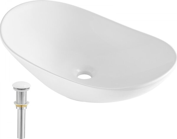 Lavabo moderno ovale in Vetroceramica - Lavabo da appoggio per bagno 592x361x158 mm - Design di alta qualità - Ideale per bagni e WC ospiti