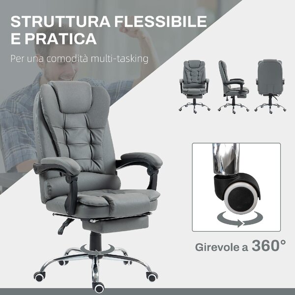 Icon Space Sedia da Ufficio Ergonomica Reclinabile a 145 con Poggiapiedi Estraibile in Finta Pelle colore Grigio