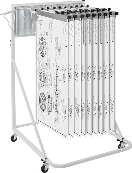 Scaffale mobile per piani - organizzatore di piani di costruzione - 12 staffe girevoli - efficace archiviazione di piani - ideale per architetti e ingegneri