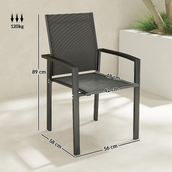 VivaGarden Sedia per Esterni Impilabile Set 2 Sedie da Giardino in Alluminio/Textilene Dimensioni 56x58x89 cm colore Grigio Carbone