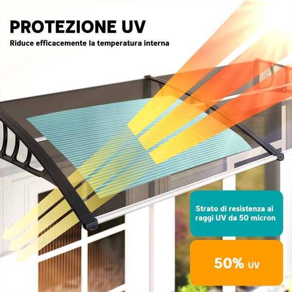 Outsunny Pensilina da Esterno per Finestre e Porte, in Policarbonato e Alluminio, 200x100x26cm - Marrone|Aosom