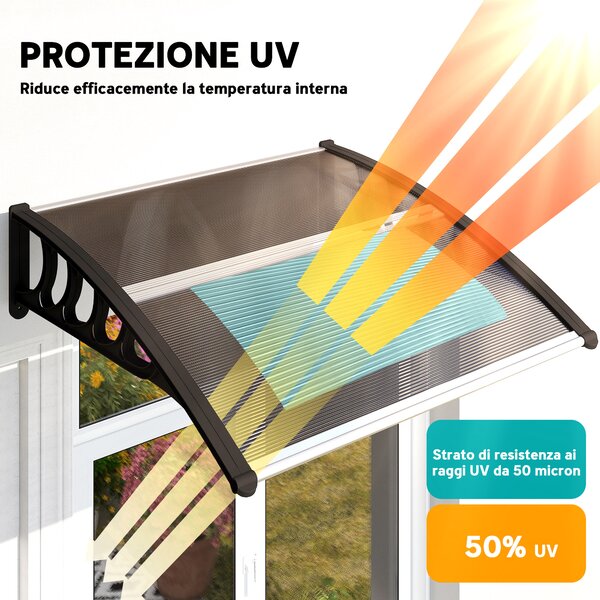 Outsunny Tettoia da Esterno in Policarbonato per Porte e Finestre con Kit Montaggio 100x100x26cm - Marrone|Aosom