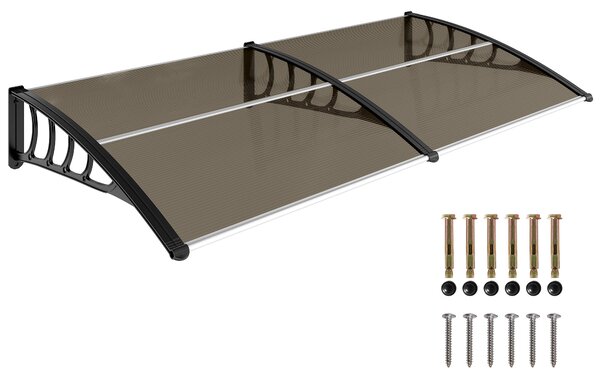 Outsunny Pensilina da Esterno per Finestre e Porte, in Policarbonato e Alluminio, 200x100x26cm - Marrone|Aosom