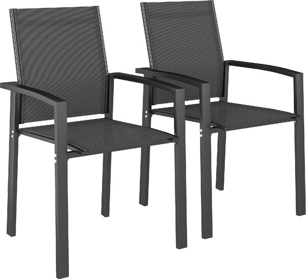 VivaGarden Sedia per Esterni Impilabile Set 2 Sedie da Giardino in Alluminio/Textilene Dimensioni 56x58x89 cm colore Grigio Carbone