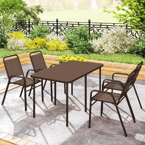 VivaGarden Sedia per Esterni Impilabile Set 4 Sedie da Giardino in Acciaio e Plastica Dimensioni 56x66x91 cm colore Marrone Scuro