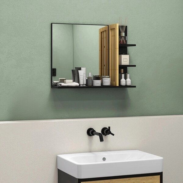 HOMCOM Specchiera Bagno Moderna da Parete a 4 Ripiani in Legno, 45x15x58.5cm, Nero|Aosom