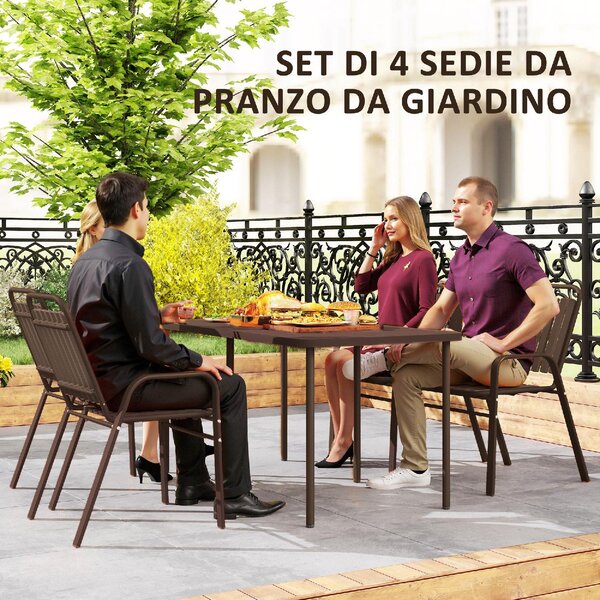 VivaGarden Sedia per Esterni Impilabile Set 4 Sedie da Giardino in Acciaio e Plastica Dimensioni 56x66x91 cm colore Marrone Scuro