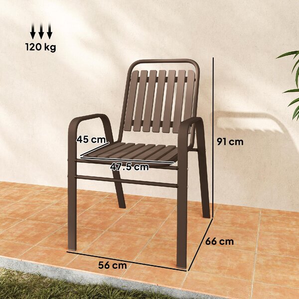 VivaGarden Sedia per Esterni Impilabile Set 4 Sedie da Giardino in Acciaio e Plastica Dimensioni 56x66x91 cm colore Marrone Scuro