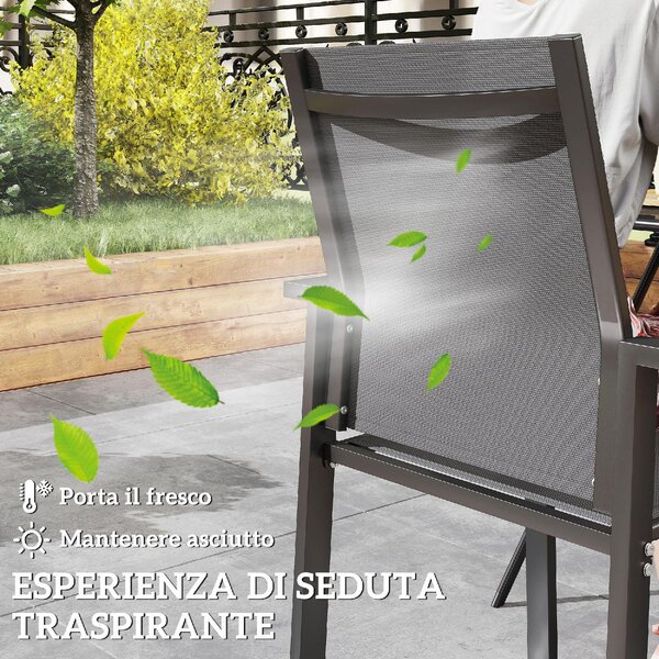 VivaGarden Sedia per Esterni Impilabile Set 2 Sedie da Giardino in Alluminio/Textilene Dimensioni 56x58x89 cm colore Grigio Carbone