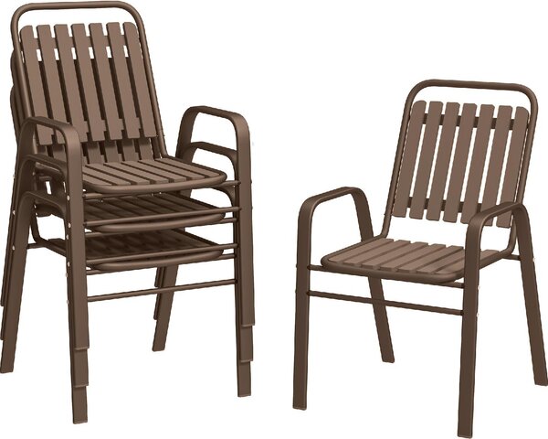 VivaGarden Sedia per Esterni Impilabile Set 4 Sedie da Giardino in Acciaio e Plastica Dimensioni 56x66x91 cm colore Marrone Scuro