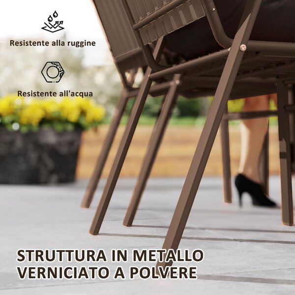 VivaGarden Sedia per Esterni Impilabile Set 4 Sedie da Giardino in Acciaio e Plastica Dimensioni 56x66x91 cm colore Marrone Scuro