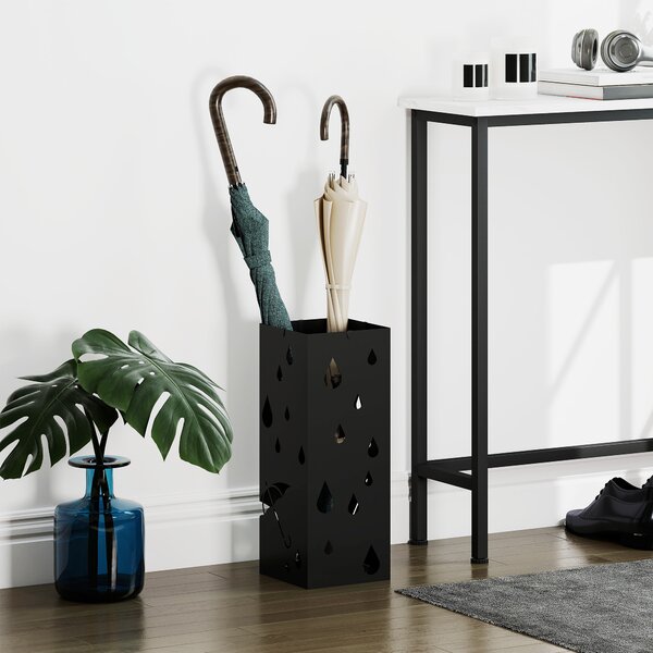 HOMCOM Portaombrelli in Metallo con 4 Ganci e Vaschetta Raccogligocce, 15.5x15.5x41cm, Nero|Aosom