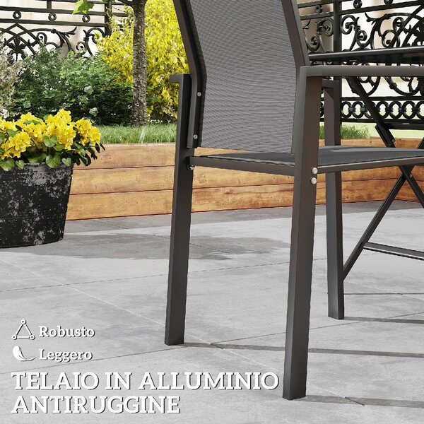 VivaGarden Sedia per Esterni Impilabile Set 2 Sedie da Giardino in Alluminio/Textilene Dimensioni 56x58x89 cm colore Grigio Carbone