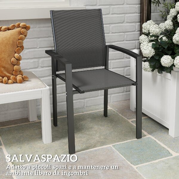VivaGarden Sedia per Esterni Impilabile Set 2 Sedie da Giardino in Alluminio/Textilene Dimensioni 56x58x89 cm colore Grigio Carbone
