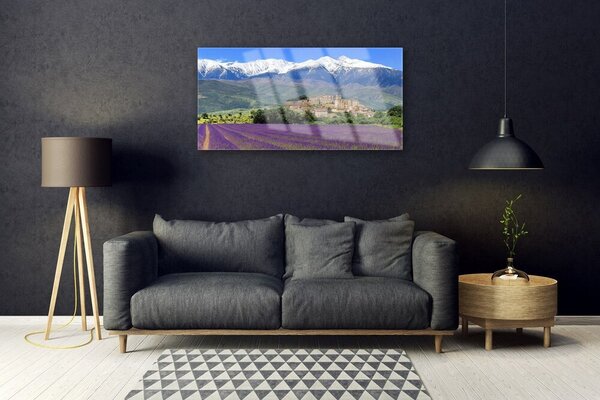 Quadro su vetro Prato Fiori Paesaggio di montagna 100x50 cm 2 appendini