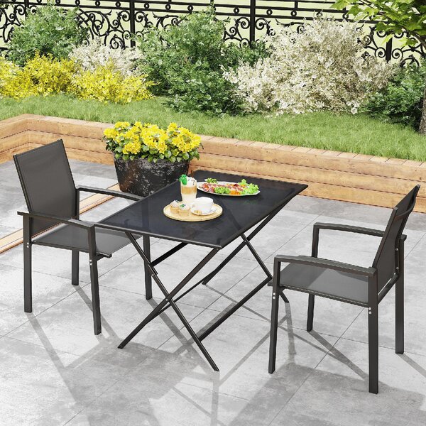 VivaGarden Sedia per Esterni Impilabile Set 2 Sedie da Giardino in Alluminio/Textilene Dimensioni 56x58x89 cm colore Grigio Carbone