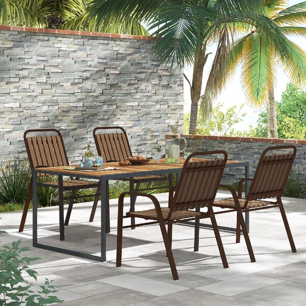 VivaGarden Sedia per Esterni Impilabile Set 4 Sedie da Giardino in Acciaio e Plastica Dimensioni 56x66x91 cm colore Marrone Scuro
