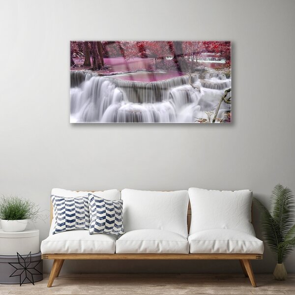 Quadro in vetro Cascata Albero Natura 100x50 cm 2 appendini
