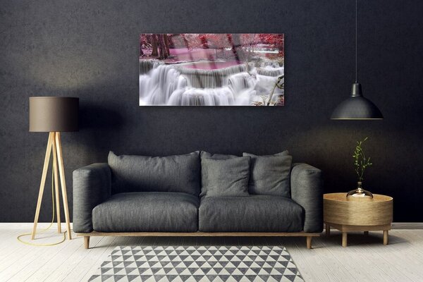 Quadro in vetro Cascata Albero Natura 100x50 cm 2 appendini