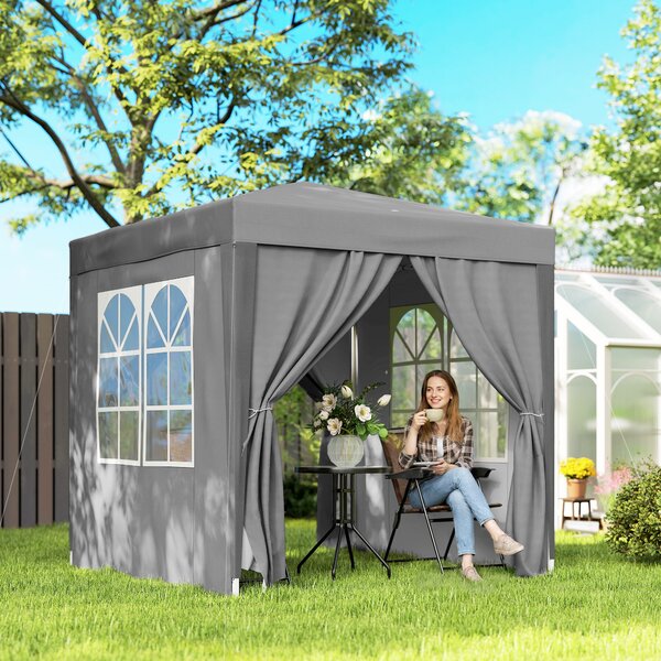 Outsunny Gazebo Pieghevole 2x2 m con 4 Pareti Rimovibili in Metallo e Poliestere, Grigio | Aosom Italy