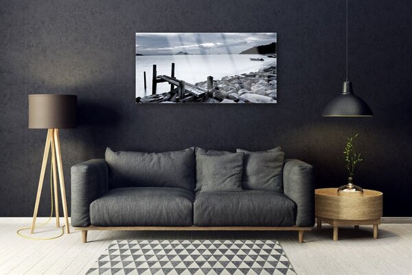 Quadro in vetro Spiaggia Pietre Paesaggio 100x50 cm 2 appendini