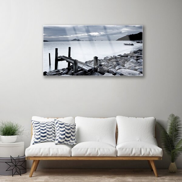 Quadro in vetro Spiaggia Pietre Paesaggio 100x50 cm 2 appendini