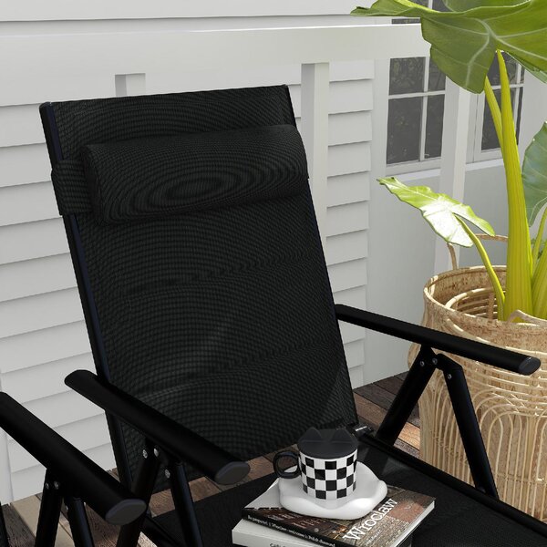 VivaGarden Sedia per Esterni Pieghevole Set 2 Sedie da Giardino con Schienale Reclinabile Cuscino Poggiatesta in Alluminio/Poliestere 54x67x108 cm 