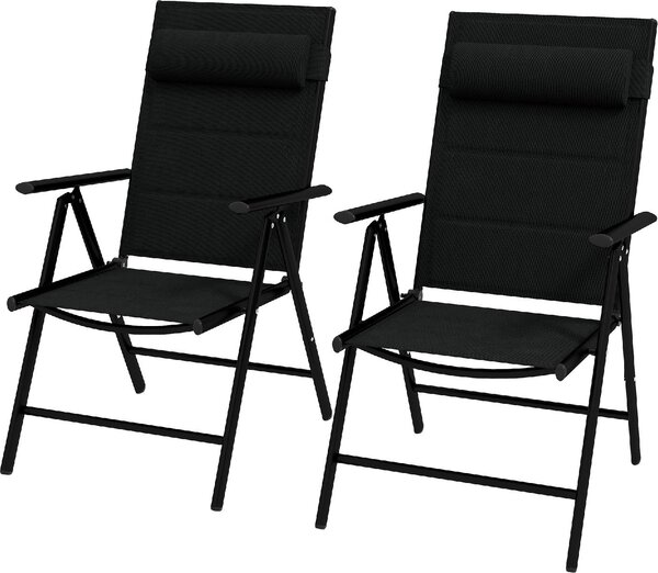 VivaGarden Sedia per Esterni Pieghevole Set 2 Sedie da Giardino con Schienale Reclinabile Cuscino Poggiatesta in Alluminio/Poliestere 54x67x108 cm 