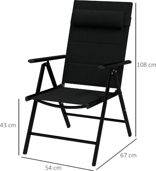 VivaGarden Sedia per Esterni Pieghevole Set 2 Sedie da Giardino con Schienale Reclinabile Cuscino Poggiatesta in Alluminio/Poliestere 54x67x108 cm 